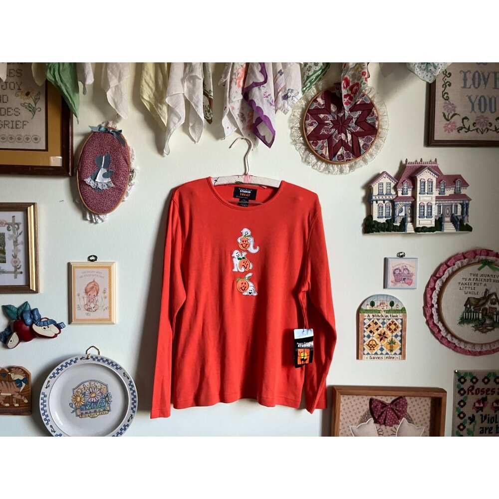 Y2K Studio Treat Halloween ghost & pumpkin orange long sleeve shirt